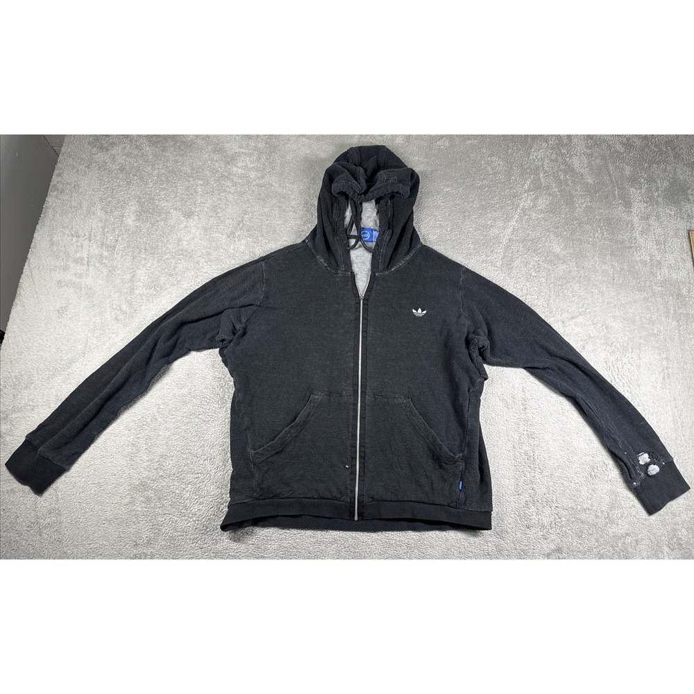 Thrashed Adidas Women's Premium Essentials Full-Zip Hoodie Faded Black Size L